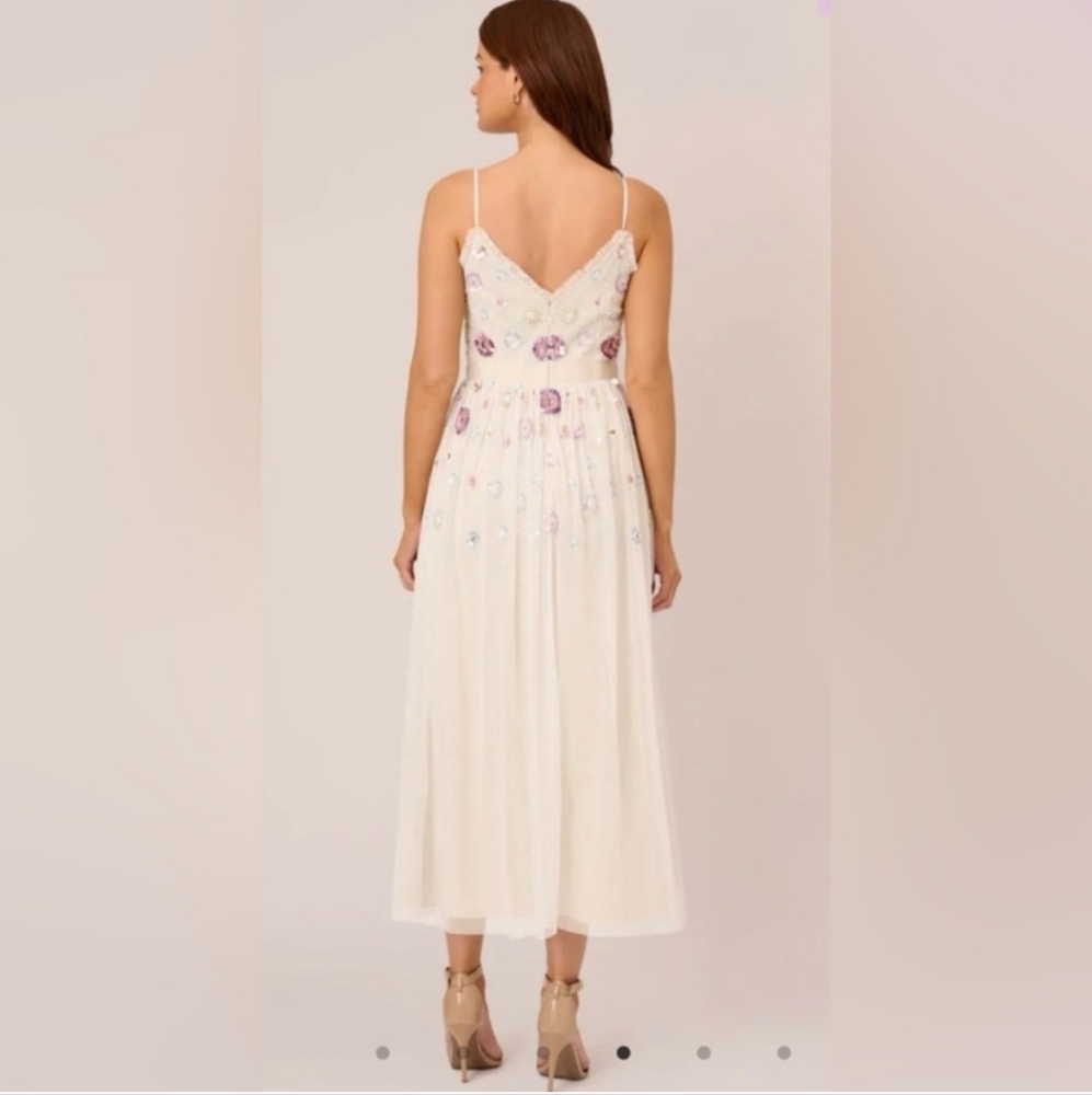 Adrianna Papell Women's Embellished Ruffled V-Neck Gown Dress Size 16 - Picture 2 of 10